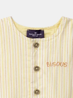 Sergent Major Pyjama & Grenouillère-Barboteuse canvas à rayures écrues, oranges et jaune poussin