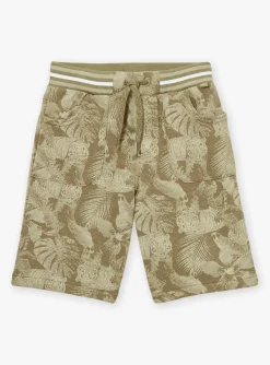 Sergent Major Bermuda-Bermuda kaki &agrave; imprim&eacute; feuilles et tigres en molleton