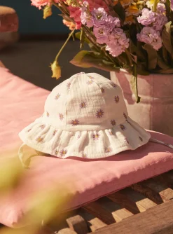 Sergent Major Chapeau & Bandeau | Robe-Bob écru à imprimé fleuri en gaze de coton