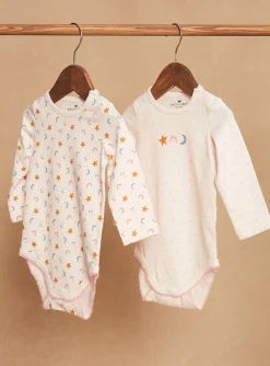 Sergent Major Chaussettes & Collant-2 bodies blush en coton bio à imprimé et à motifs étoiles, lunes, arc-en-ciel et fleuri