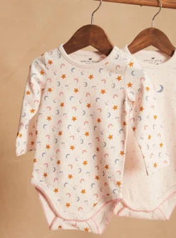 Sergent Major Chaussettes & Collant-2 bodies blush en coton bio &agrave; imprim&eacute; et &agrave; motifs &eacute;toiles, lunes, arc-en-ciel et fleuri