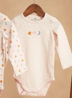 Sergent Major Chaussettes & Collant-2 bodies blush en coton bio &agrave; imprim&eacute; et &agrave; motifs &eacute;toiles, lunes, arc-en-ciel et fleuri
