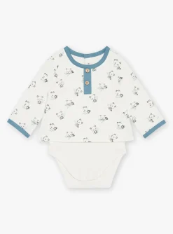 Sergent Major Tenues & Ensembles-Body T-shirt &eacute;cru, pantalon bleu et bandana &eacute;cru et bleu gris&eacute;