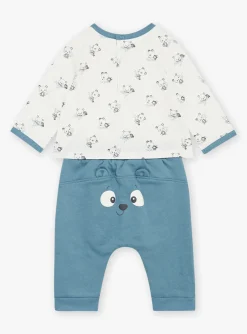 Sergent Major Tenues & Ensembles-Body T-shirt &eacute;cru, pantalon bleu et bandana &eacute;cru et bleu gris&eacute;