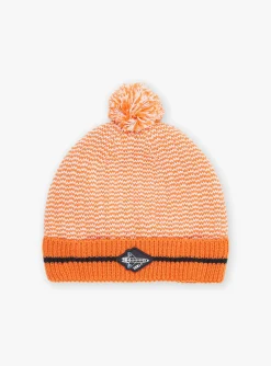 Sergent Major Bonnet, Echarpe, & Gant-Bonnet &agrave; pompon orange en tricot
