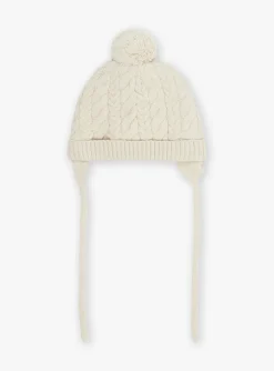Sergent Major Bonnet, Echarpe & Gant-Bonnet beige en tricot torsad&eacute;