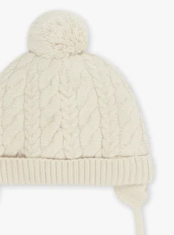 Sergent Major Bonnet, Echarpe & Gant-Bonnet beige en tricot torsad&eacute;