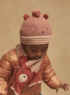 Sergent Major Chapeau & Casquette | Bonnet, Echarpe & Gant-Bonnet beige et marron à imprimé à rayures