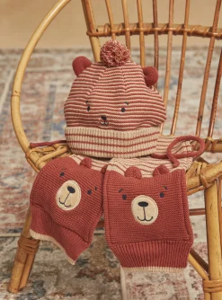 Sergent Major Chapeau & Casquette | Bonnet, Echarpe & Gant-Bonnet beige et marron &agrave; imprim&eacute; &agrave; rayures