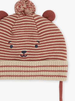 Sergent Major Chapeau & Casquette | Bonnet, Echarpe & Gant-Bonnet beige et marron &agrave; imprim&eacute; &agrave; rayures
