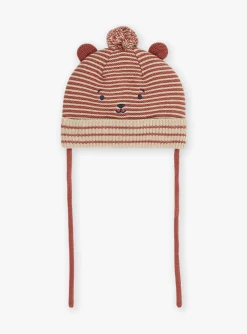 Sergent Major Chapeau & Casquette | Bonnet, Echarpe & Gant-Bonnet beige et marron &agrave; imprim&eacute; &agrave; rayures