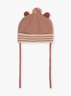 Sergent Major Chapeau & Casquette | Bonnet, Echarpe & Gant-Bonnet beige et marron &agrave; imprim&eacute; &agrave; rayures