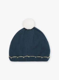 Sergent Major Bonnet, Echarpe & Gants-Bonnet bleu canard en tricot