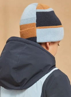 Sergent Major Bonnet, Echarpe, & Gant-Bonnet bleu et noisette en tricot