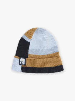 Sergent Major Bonnet, Echarpe, & Gant-Bonnet bleu et noisette en tricot