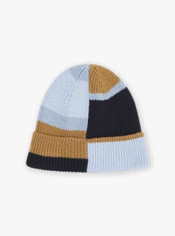 Sergent Major Bonnet, Echarpe, & Gant-Bonnet bleu et noisette en tricot