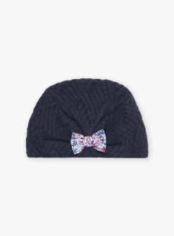 Sergent Major Bonnet, Echarpe & Gant-Bonnet bleu marine en tricot torsad&eacute;