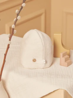 Sergent Major Bonnet, Moufle, Chausson & Chaussette-Bonnet de naissance écru chiné en laine et coton