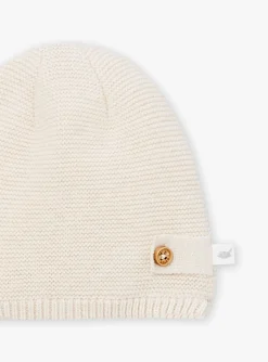 Sergent Major Bonnet, Moufle, Chausson & Chaussette-Bonnet de naissance &eacute;cru chin&eacute; en laine et coton