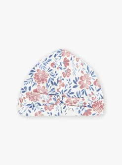 Sergent Major Bonnet, Echarpe & Gant-Bonnet &eacute;cru, rose et bleu &agrave; imprim&eacute; fleuri