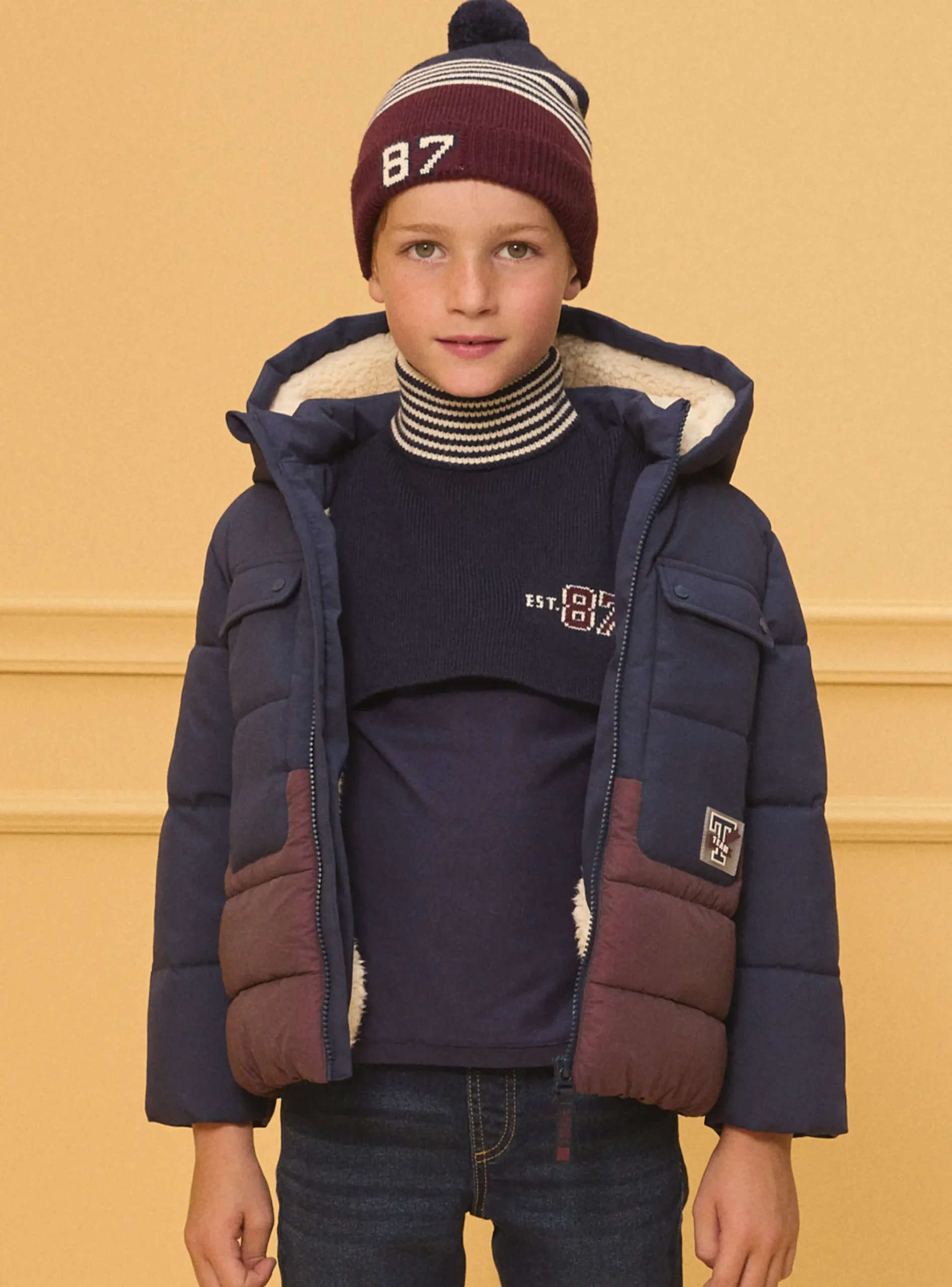 Sergent Major Bonnet, Echarpe, & Gant-Bonnet maille avec pompom