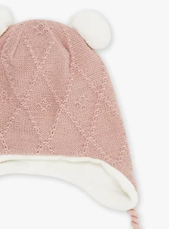 Sergent Major Bonnet, Echarpe & Gants-Bonnet rose en tricot torsad&eacute;