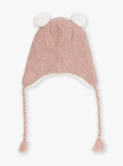 Sergent Major Bonnet, Echarpe & Gants-Bonnet rose en tricot torsad&eacute;