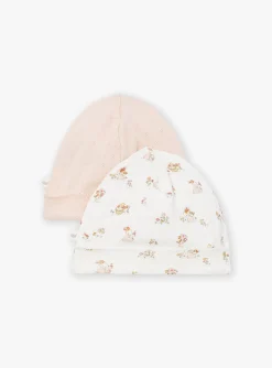 Sergent Major Bonnet, Moufle, Chausson & Chaussette-2 bonnets de naissance &eacute;cru et rose en coton