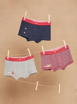 Sergent Major Sous-vêtement & Chaussettes-3 boxers bleu marine, rouge et gris à motif galaxies et imprimé à rayures