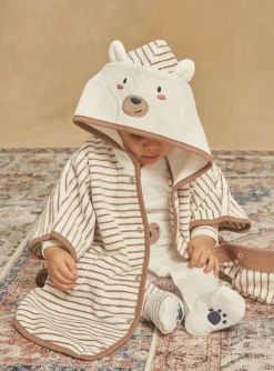 Sergent Major Pyjama & Grenouillère-Cape de bain &agrave; capuche beige &agrave; imprim&eacute; &agrave; rayures