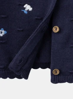 Sergent Major Pull, Gilet & Cardigan-Cardigan bleu marine textur&eacute; &agrave; fleurs brod&eacute;es