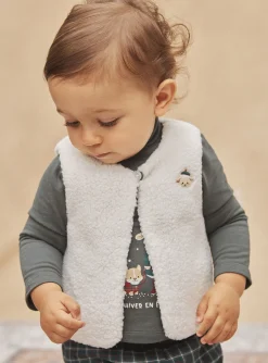 Sergent Major Pull, Gilet & Cardigan-Cardigan &eacute;cru sans manches en fourrure synth&eacute;tique