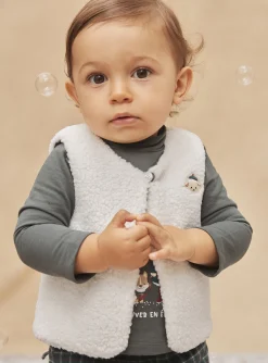 Sergent Major Pull, Gilet & Cardigan-Cardigan &eacute;cru sans manches en fourrure synth&eacute;tique