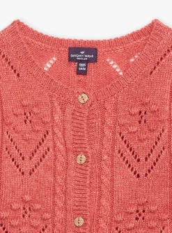 Sergent Major Pull, Gilet & Cardigan-Cardigan rose passion en tricot ajour&eacute;