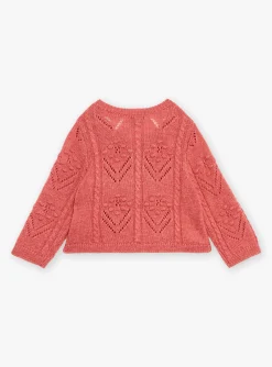 Sergent Major Pull, Gilet & Cardigan-Cardigan rose passion en tricot ajour&eacute;