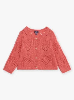 Sergent Major Pull, Gilet & Cardigan-Cardigan rose passion en tricot ajour&eacute;