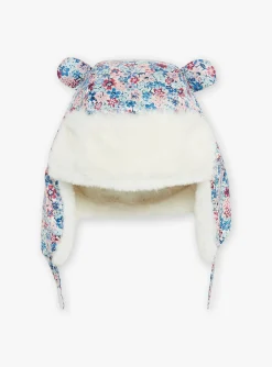 Sergent Major Bonnet, Echarpe & Gant-Chapka &eacute;crue, rose et bleue &agrave; imprim&eacute; fleuri