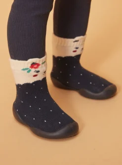 Sergent Major Chaussures-chaussette &agrave; pois &eacute;crus sur fond marine