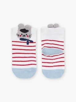Sergent Major Chaussettes-Chaussettes &eacute;crues, rouges et bleues en jacquard ray&eacute;