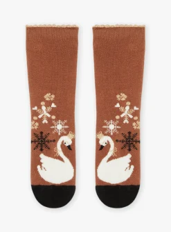 Sergent Major Sous-vêtement, Chaussette & Collant-Chaussettes marron à motif cygne