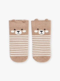 Sergent Major Chaussettes-Chaussettes marrons et blanc cr&egrave;me &agrave; imprim&eacute; &agrave; rayures