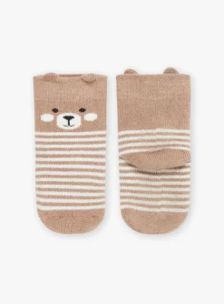 Sergent Major Chaussettes-Chaussettes marrons et blanc cr&egrave;me &agrave; imprim&eacute; &agrave; rayures