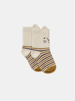 Sergent Major Chaussettes-Chaussettes ray&eacute;es avec visage de lion
