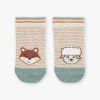 Sergent Major Chaussettes-Chaussettes ray&eacute;es beige clair &agrave; motif mouton et renard