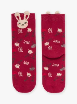 Sergent Major Sous-vêtement, Chaussette & Collant-Chaussettes rouges &agrave; jacquard fleuri