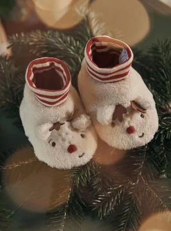 Sergent Major Chaussures-Chaussons beiges &agrave; animation 3D renne de No&euml;l