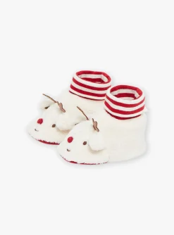 Sergent Major Chaussures-Chaussons beiges &agrave; animation 3D renne de No&euml;l