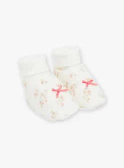Sergent Major Bonnet, Moufle, Chausson & Chaussette-Chaussons de naissance &eacute;crus en velours