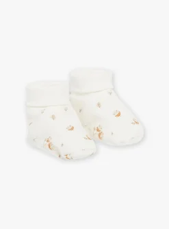 Sergent Major Bonnet, Moufle, Chausson & Chaussette-Chaussons de naissance &eacute;crus en velours