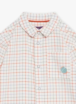Sergent Major Chemise-Chemise &agrave; carreaux &eacute;crue en popeline